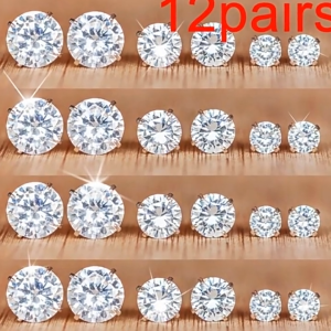[HCM]Bộ 12 Đôi Bông Tai Đính Đá Zircon Lấp Lánh  Nữ Tính Sang Trọng 12BTZIRCON15
