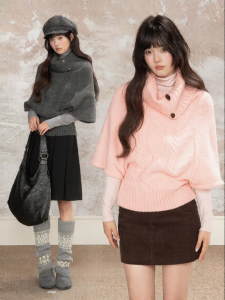 loveheynew | Áo Sweater Cổ Cao Phong Cách Retro Rộng Rãi Thoải Mái