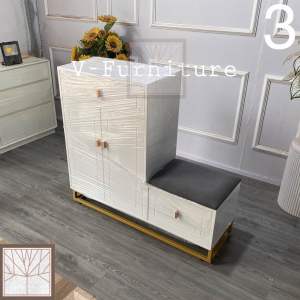 Tủ đựng giày đựng đồ nhiều ngăn cốt gỗ MDF kết hợp ghế ngồi có đệm nỉ với chân kim loại sơn tĩnh điện nhiều màu