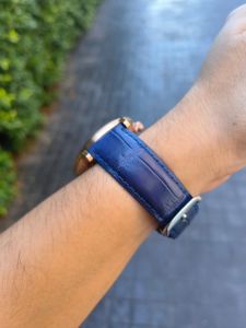 PELGIO สายนาฬิกาข้อมือหนังท้องจระเข้แท้สีเทา 12mm, 14mm, 16mm, 18mm, 20mm, 22mm, 24mm, 26mm, คุณภาพส่งออก