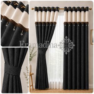 Gorden renda kristal tirai poni pintu jendela rumah idaman anda dengan warna abu-abu dan putih detail renda kristal dan pengait logam.