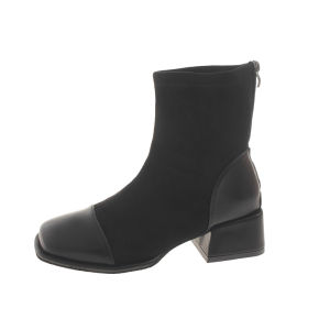 White Short Boots Womens 2024 New Autumn Winter French Style Booties with Skirt Slim Fit Fleece Lined Martin Boot Square Head Medium Heel