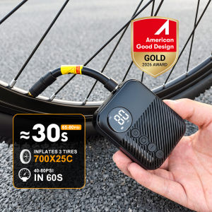 Carsun 2026 Good Design Gold Award Mini Air Compressor Portable Digital Tire Pressure Gauge Fast Inflation Road Bike Motorcycle