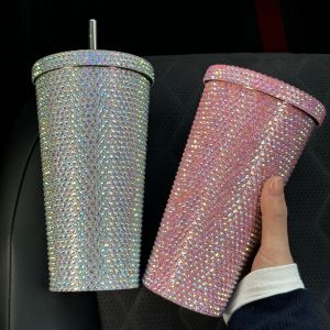 Handmade DIY Rhinestone Adhesive Ice King Straw Cup Large Capacity 304 Stainless Steel Insulated Cooling Water Cup Gift