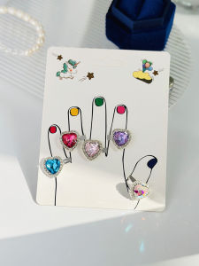 High-End Childrens Ring Little Girl Jewelry Gift Princess Heart Waterproof Crystal Rhinestone Ring for Girls Kids Fashion Accessories
