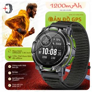 GUHUAVMI | Đồng Hồ Thông Minh Nâng Cấp GPS Mới Với Bản Đồ Ngoại Tuyến 1200mAh IPX8 Chống Nước Màn Hình AMOLED HD 1.46” Dành Cho Thể Thao Ngoài Trời Nam Nữ