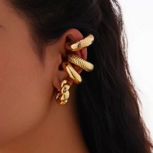 Ingemark | Ingemark 4Pcs/Set Punk Twisted Chunky Tube Clip Earrings for Women Non Piercing C Shape Ear Cuff Female Jewelry Accessories New