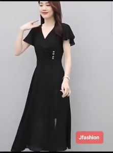 Midi Dress lengan pendek sifon Wanita Gaya Korea Model terbaru - Jfashion Dyah