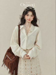 OUYANGXI | Áo Sơ Mi Nữ Tay Dài Cổ Bèo Ren Form Rộng
