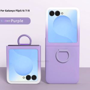 Luxury Large Window Gradient Color Skin Feel Phone Case For Samsung Galaxy Z Flip 8 7 6 5 Z Flip7 FE Silicone Ring Protect Cover