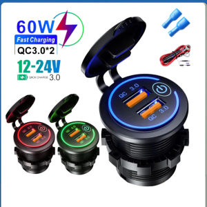Quick Charge 3.0 60W Dual USB Car Charger Socket Waterproof 12V/24V USB Fast Charger with Switch for Boat Motorcycle Truck