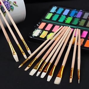 Cọ vẽ đầu dẹp bằng len cán gỗ chuyên dụng vẽ tranh sơn dầu acrylic màu nước vẽ gốm đồ thủ công...