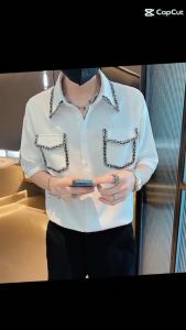 Áo sơ mi áo sơ mi nam cộc tay trẻ trung thời trang thiết kế túi và vai áo độc đáo - mã N49