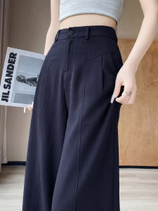 XIANYIJIAO | Navy Linen Wide Leg Pants