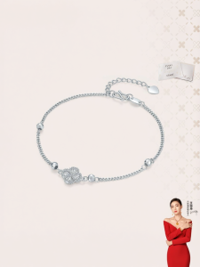 Platinum Chain Bracelet Four-leaf Clover Round Beads for Girlfriend Birthday Gift