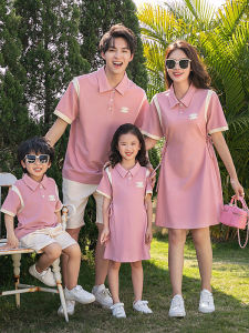 Family Matching Summer Outfit Cotton Polo Shirt Skirt Set for Mom Daughter And Son Trendy Casual Wear for Four Generations