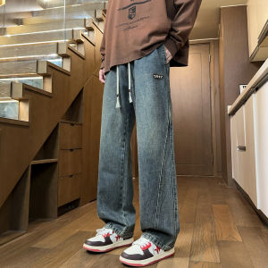 Retro Style Mens Jeans Spring Autumn New Split Loose Straight Leg Teen Wide Leg Pants Cotton Polyester Regenerated Fiber