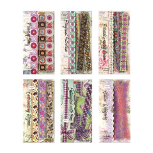 Mr.Paper 6Packs Floral Whisper Series Waterproof PET Sticker Pack Vintage Lace & Ribbon Decor for Journal Scrapbook DIY