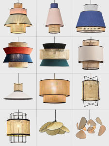 New Chinese Style Wicker Lampshade Restaurant Hanging Lamp Zen Restaurant Fishnet Type LED Light Source Iron Handmade Wicker