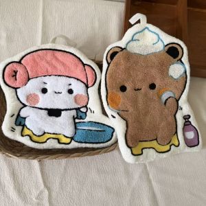 Anime Panda Bubu Dudu Hand Towel Double Layer Thick Absorbent Coral Fleece Hanging Towel Cute Cartoon Towel for Home Towel