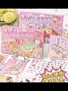 Miniature Scene Collection Sticker Book 3D Landscaping DIY Hut for Children