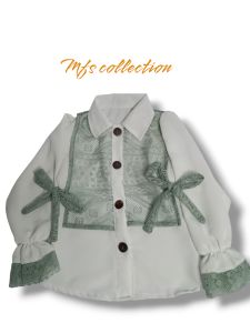atasan anak perempuan blouse cringkel kombinasi brokat premium lengan panjang model lengan lonceng