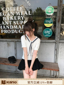 Color Blocking Sailor Collar Cable Stitch Summer College Style Design Sense T-shirt
