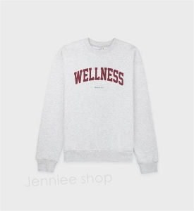 เสื้อสเวตเตอร์คอปกกลมพิมพ์ลาย Wellness ทรงหลวมสไตล์สตรีทสำหรับผู้หญิง สไตล์ฤดูใบไม้ผลิ 2024 แขนยาว 100% ผ้าฝ้าย เสื้อสเวตเตอร์ผู้หญิง