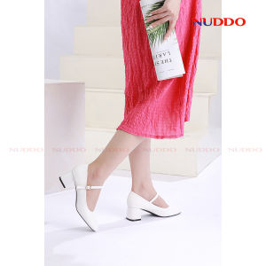 Giày Mery Jane Nữ 5 Phân Mũi Vuông Guốc Cao Gót Đế Vuông 5cm Da Mềm NUDDO _NU399