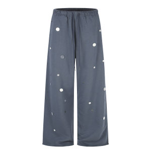 Drawstring Metallic Round Patches Loose Fitting Sporty Casual Pants for Spring and Summer