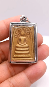 K672 พระสมเด็จ ปรกโพธิ์ หลวงพ่อรวย วัดตะโก ปี 39 เลี่ยม กรอบพระ สแตนเลส แท้  ขนาด 3.0x5.0 ซม.