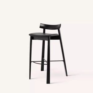 Black Minimalist High-Back Bar Chairs Nordic Style Solid Wood Dining Chairs Home Use Island Stool Modern Simple Design