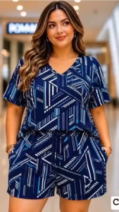 VNECK PLUS SIZE TERNO WITH SIDE POCKET SIZE FIT MEDIUM UP TO 2XL two-piece set with short sleeves and shorts.
