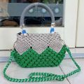 Tas rajut Tali kur motif strawberry mutiara tas tali kur pesta wanita terbaru model handbag dan selempang bahan anyaman tali kur mewah. 