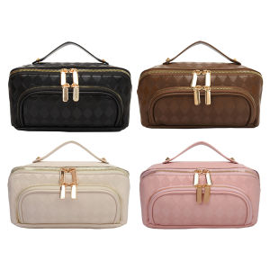 Welcomehome Women Travel Makeup Bag Diamond Lattice Simple Toiletry Purse Large Capacity Makeup Organizer Bag for Home Business Trip