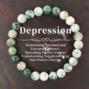 1 Piece of Depression Healing Crystal Bracelet. Dendritic Agate. Relieves Stress Enhances Confidence and Eliminates Worry.