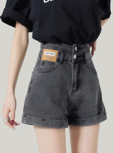 High Waist Cuffed Denim Shorts Women Summer New Style Design Double Button Loose Slimming Leg Lengthening Hot Pants Casual Wide Leg Jeans