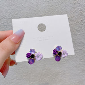 Best Selling Purple Flower Stud Earrings Summer Korean Style Acrylic