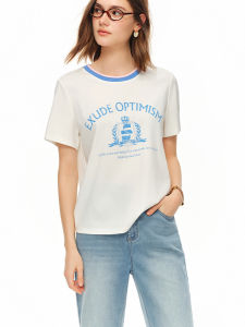DUSHU | Stylish Design Color Blocking Ribbed Crew Neck Straight Shoulder T-shirt