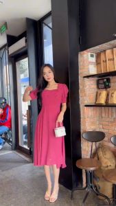 Đầm xòe đính hoa đính ngọc cổ vuông tay phồng Misa - MS0308 (Hình thật shop chụp)