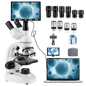 Children primary and secondary school students three eyes biological microscope high-definition look at bacteria boy birthday