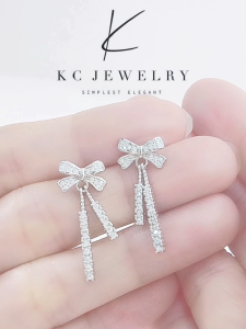 KC Jewelry S925 Silver - White Gold Plated Diamond Ribbon Belle Earrings