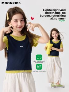 Moonkids | Thin Short Sleeve Faux Two-piece Vest Top