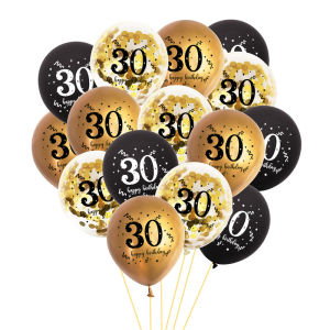 15Pcs 12inch Black Gold 30 40 50 60 Year Old Latex Balloons Adult 30th 40th 50th 60th Birthday Party Confetti Balloons Supplies