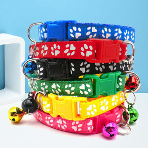Zaman Now - Tali Leher Anjing Motif Tapak Kaki Adjustable / Kalung Kucing Lonceng Bermotif Jejak Kucing Dapat Di Sesuaikan