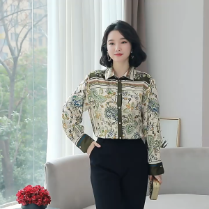 Casual Retro Lapel Shirt Tops For Womens Clothes New Fashion Long Sleeve Blouse