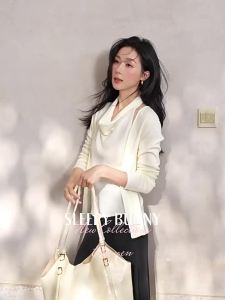 Two-Piece Look Drape-Neck Knit Top