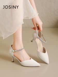 Josiny | Comfortable Fine Heel Rhinestone Versatile French Pointed Toe Pumps One-strap