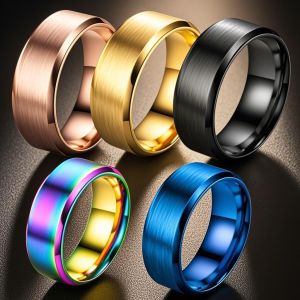 European and American Popular Black Blue Stainless Steel Ring for Men Simple Hip-Hop Punk Ring Mens Jewelry Gift Accessories