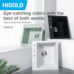 HIGOLD 400mm/500mm Kitchen Sink Quartz Square Sink Topmount Undermount Two Installation Method